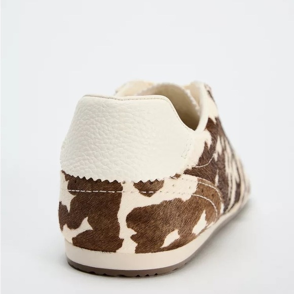 NWOT Zara Animal Print Leather Sneakers Size 38 US 8 Calf Hair - Picture 3 of 11